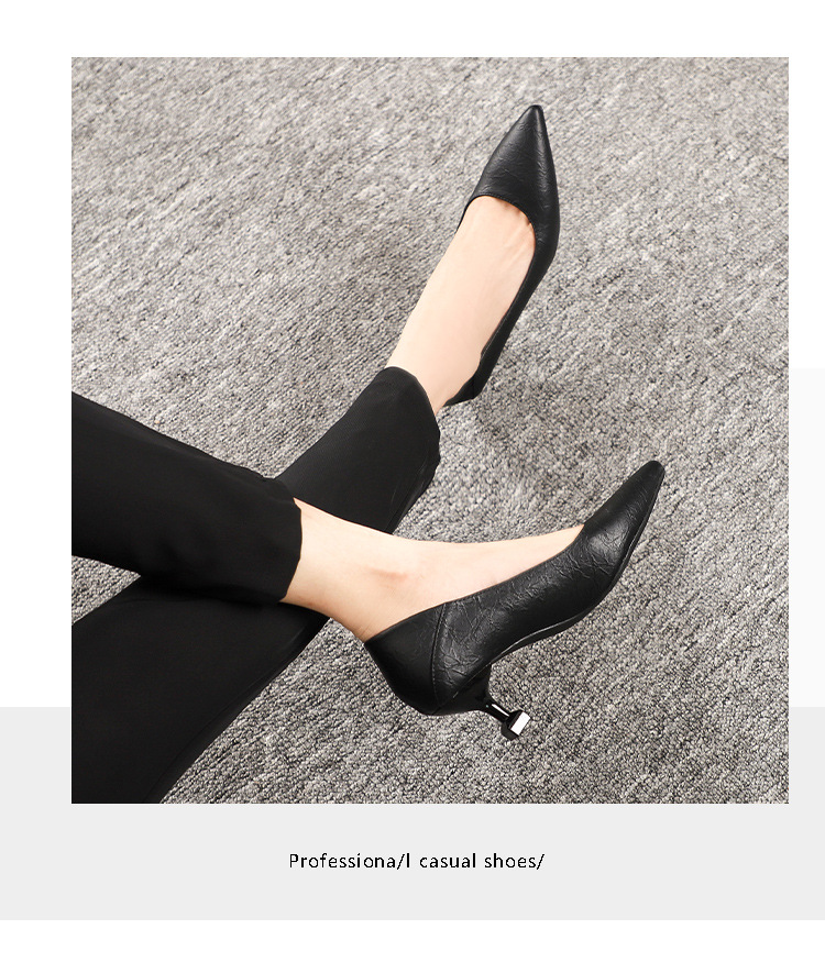 职业软皮工作鞋女黑色公务员面试正装高跟鞋空乘空姐礼仪通勤女鞋