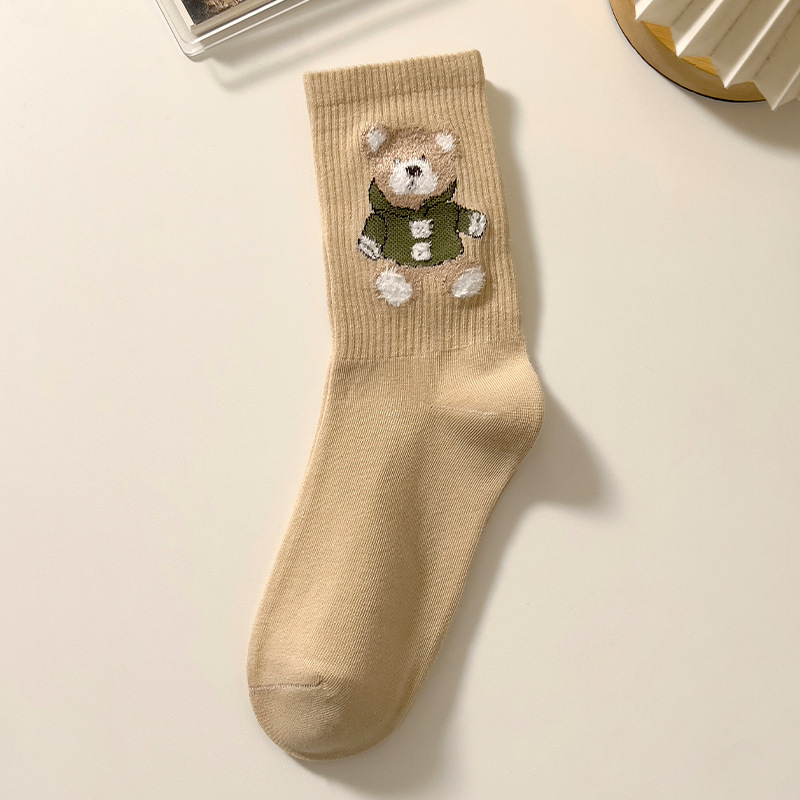 Autumn and Winter Bear Socks Women's Mid Tube Stockings Thickened Long Socks Japanese Cute Casual Cotton Socks Ins Trendy All-Matching Loose Socks