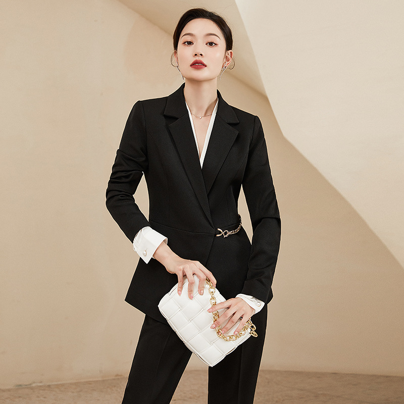 感黑色西装套装女2021年气质时尚总裁职业西服外套女春秋