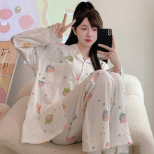 2024年新款韩版学生纯棉可爱小猪开衫卡通套装睡衣休闲少女家居服
