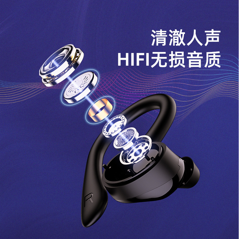 Cross-Border Amazon Hot Ear-Mounted Sports Running Wireless Bluetooth Headset Noise Reduction Waterproof Ultra-Long Life Battery Headset
