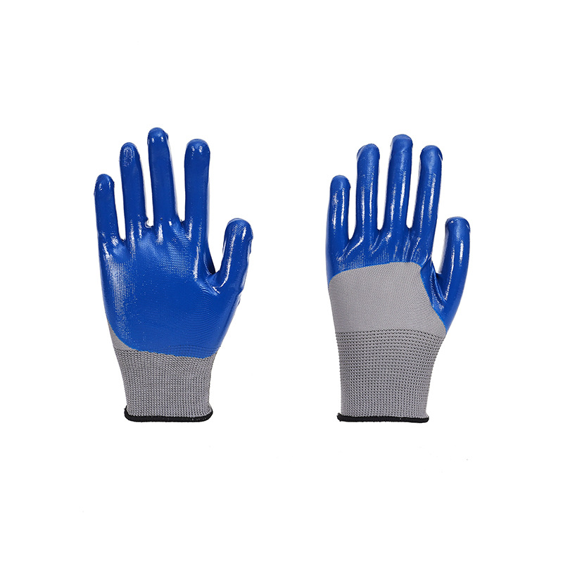 Breathable Protective Work Nitrile Labor Gloves Wear-Resistant Non-Slip 13-Pin Nylon Nitrile Semi-Hanging Latex Cotton Gloves