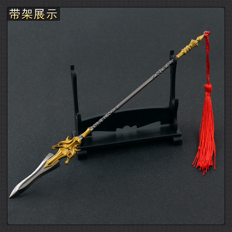 动漫周边石昊黄金战戟22cm全金属工艺摆件