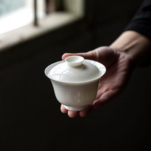 德化白瓷悬停二才盖碗茶盏单个复古中式泡茶碗陶瓷泡茶杯功夫茶具