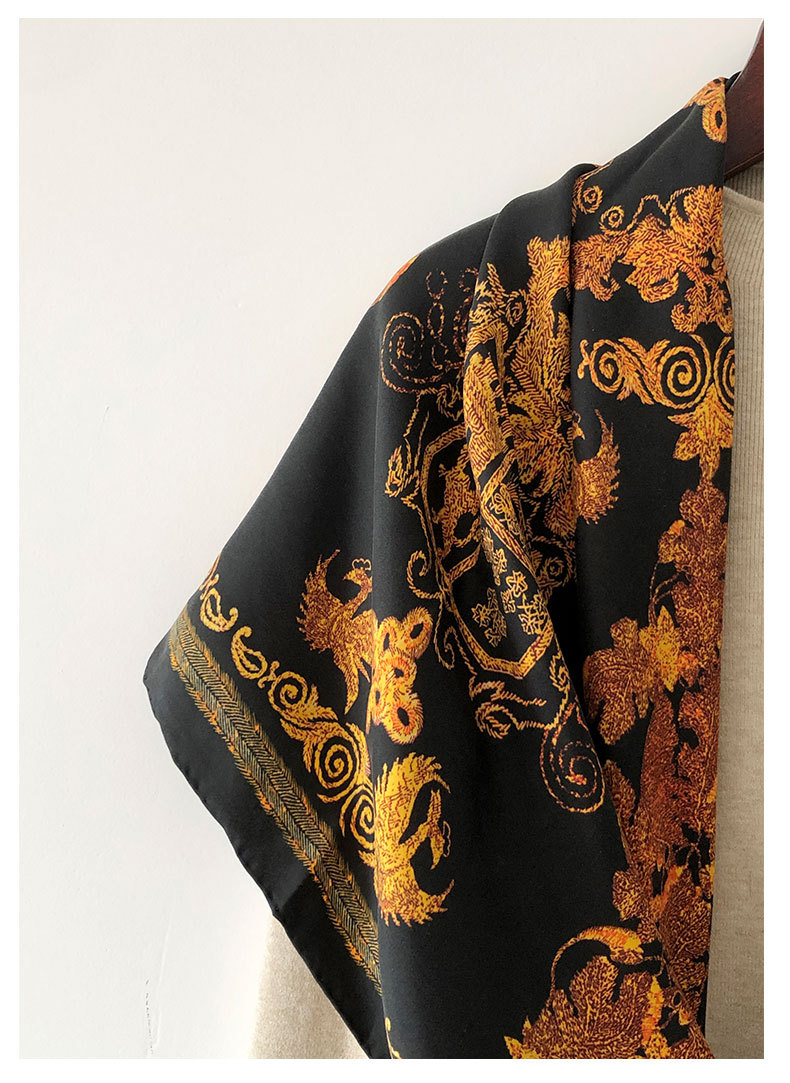 春季新品黑金凤凰图案真丝大方巾砂洗斜纹绸桑蚕丝丝巾女高档披肩