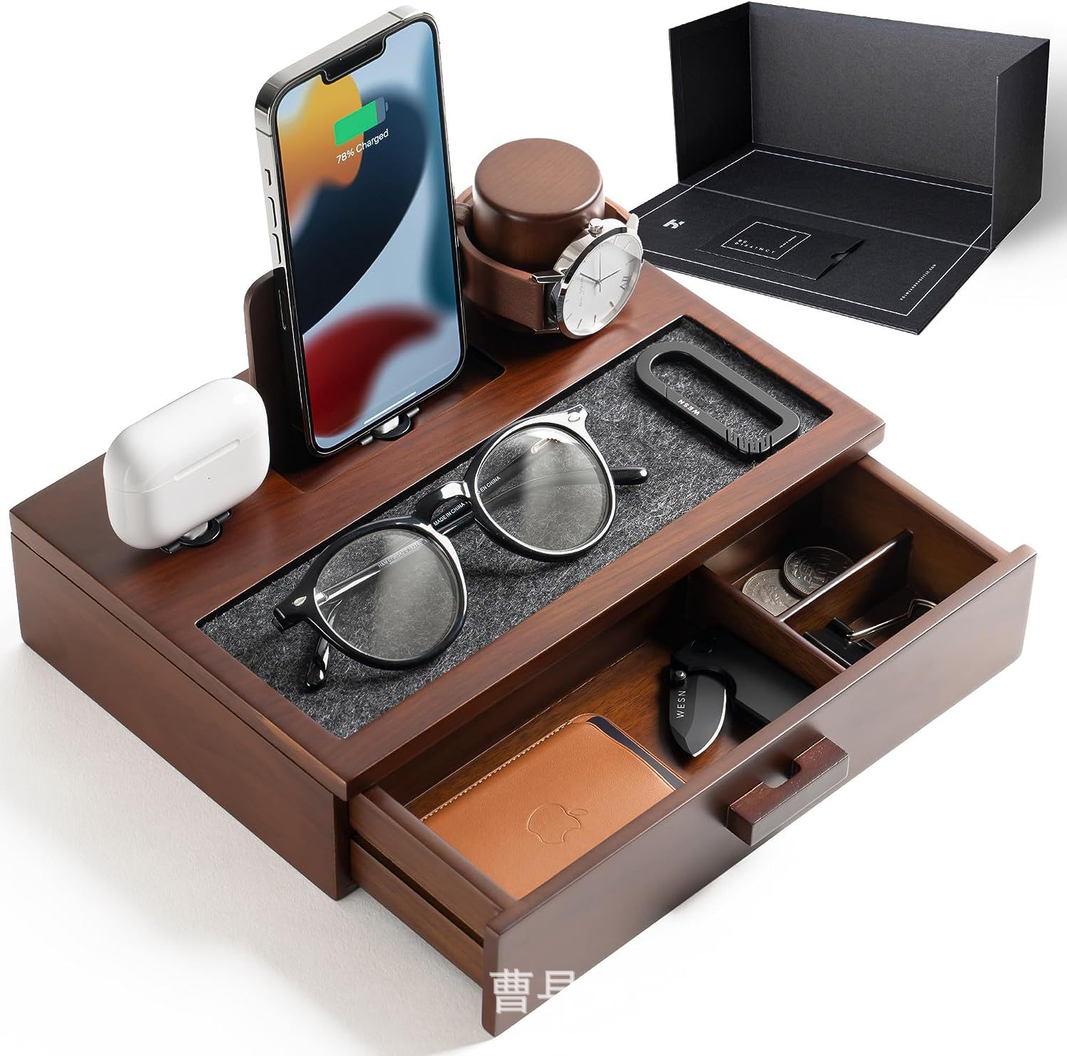 Solid Wood Mobile Phone Watch Shelf Desktop Display Cabinet Office Desktop Watch Sundries Storage Drawer Box