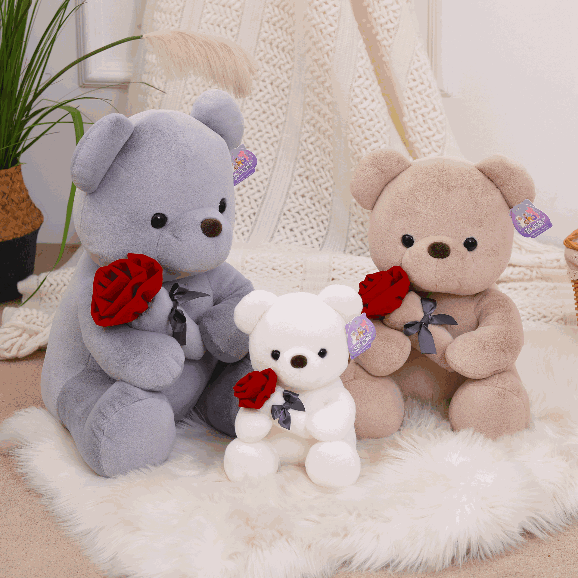 厂家批发新款玫瑰花泰迪熊毛绒玩具送女生情人节礼物小熊抱枕布娃
