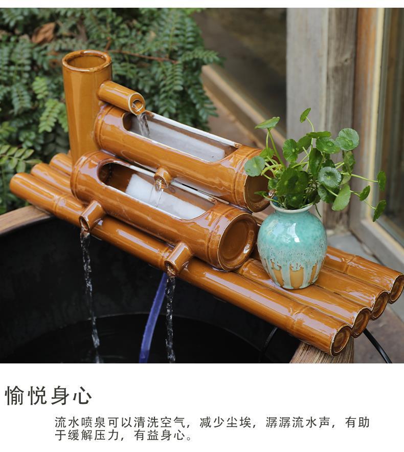 陶瓷鱼缸流水仿竹子循环水摆件竹筒流水器石槽过滤器办公室招财