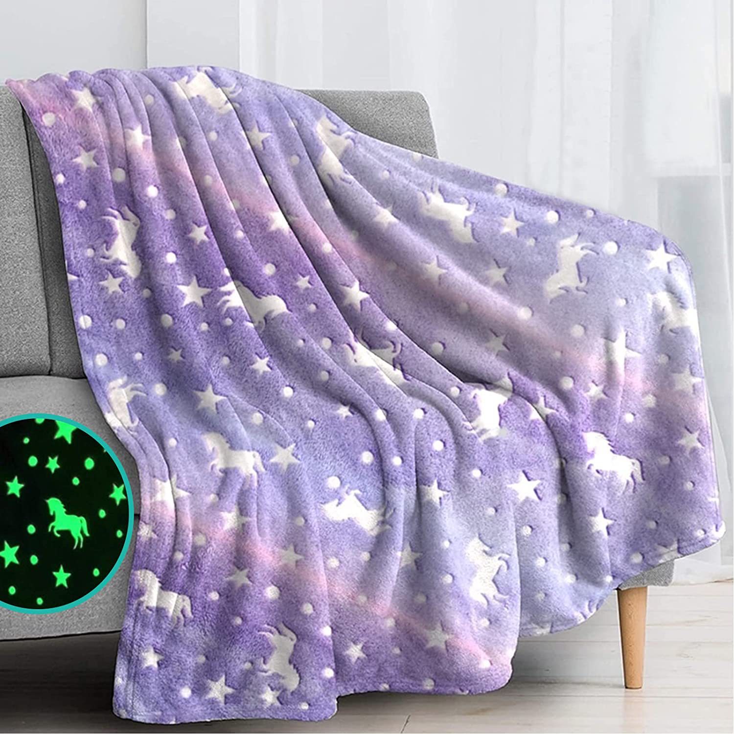 Cross-Border Air Conditioner Quilt Pink Star Moon Luminous Blanket Single Office Nap Double-Sided Flannel Blanket Foreign Trade