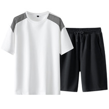 跨境专供运动套装男夏季新款跑步T恤健身短裤两件套男子运动服潮