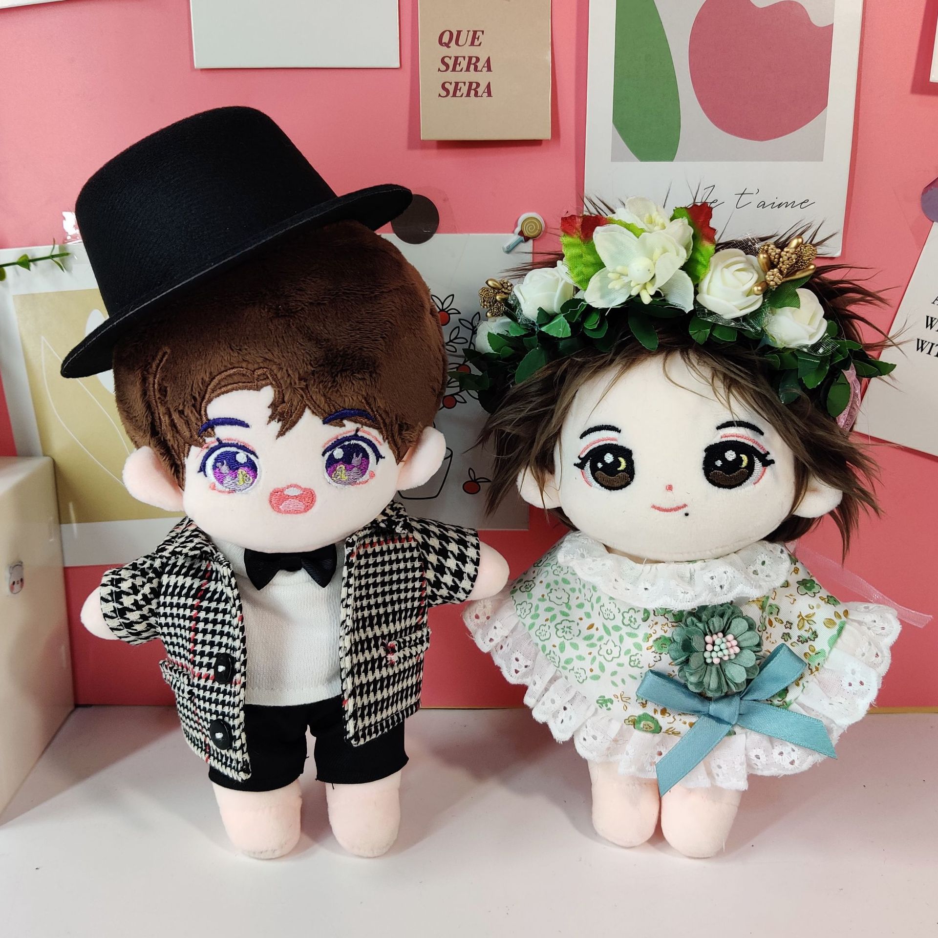 20cm棉花娃娃衣服婚礼服情侣装蓝碎花披风裙套装背带裙替换装娃衣