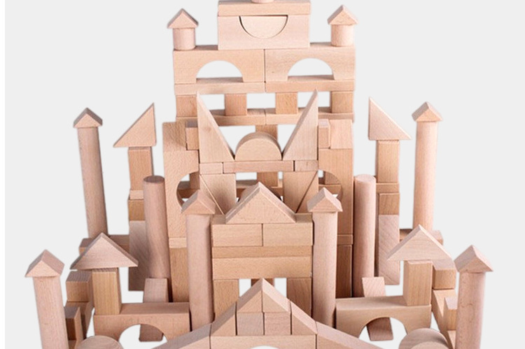 幼儿园清水积木建构区游戏材料榉木儿童启蒙528片拼装城堡积木