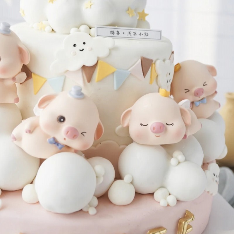 小猪蛋糕装饰摆件生肖猪宝宝周岁烘焙主题蛋糕装扮配件乖乖猪摆件