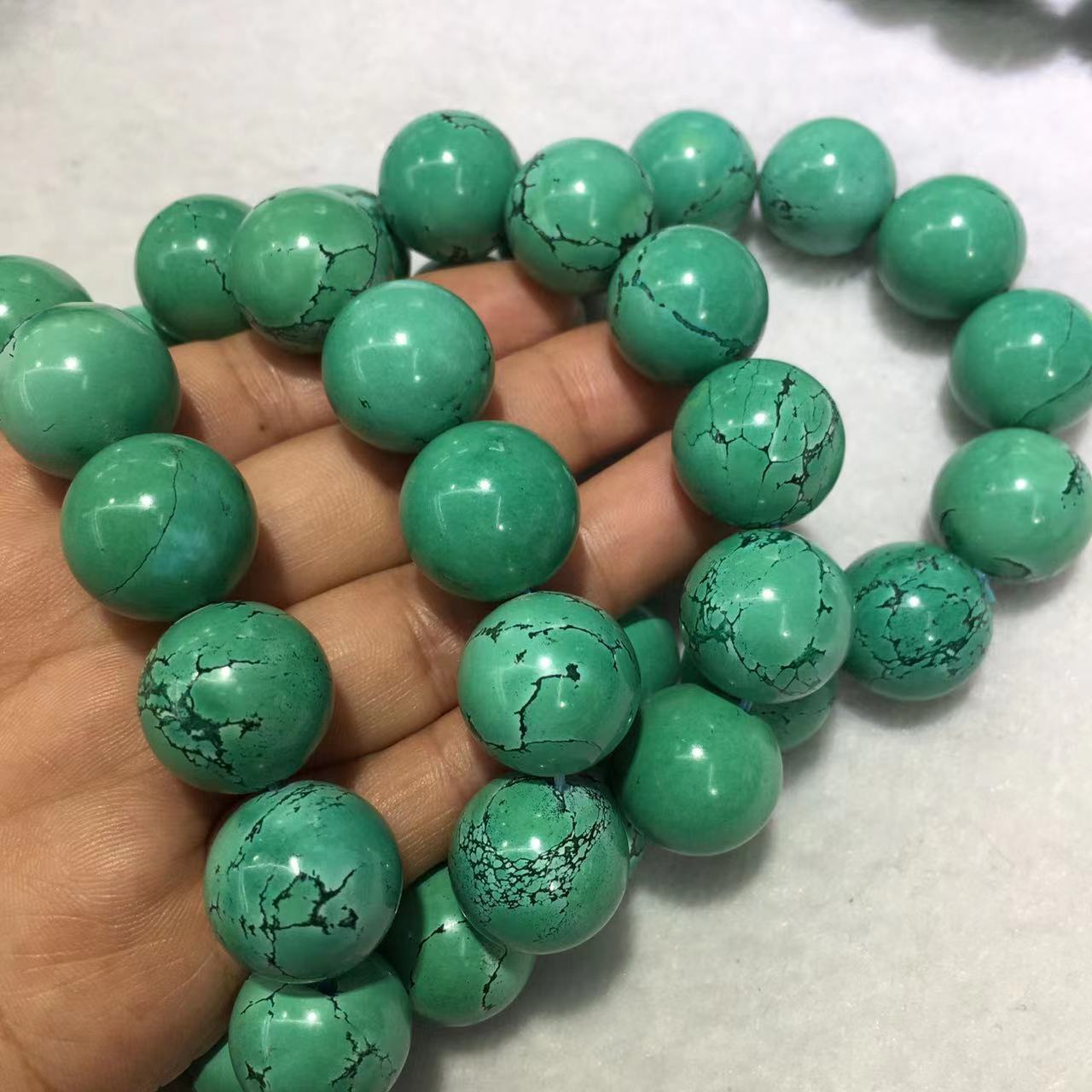 天然半生矿绿松石铁线松圆珠手串盘玩变色文玩串珠手链跨境批发