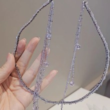 漫淡淡紫色仙美优雅发箍不对称工艺水晶流苏细发箍头箍头饰