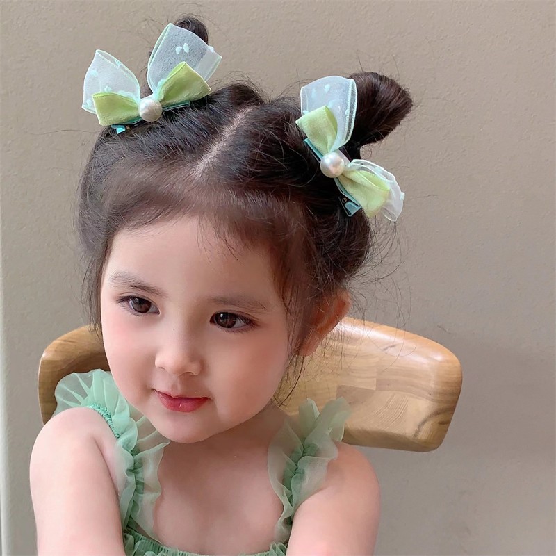 Korean Style Pearl Three-Dimensional Bow Rabbit Ears Baby a Pair of Hairclips Fresh Seersucker Children Barrettes Cute Headwear