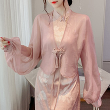 新中式国风女装2024夏季雪纺烫金开衫小披肩短款长袖防晒衫空调扇