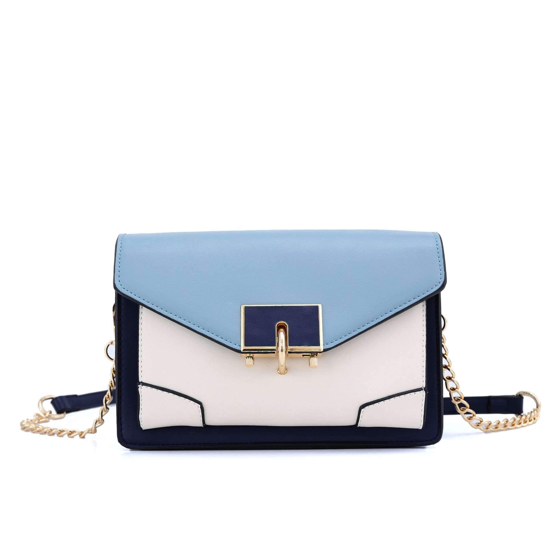 2021新款潮流时尚女包拼色休闲百搭单肩斜挎包金属链条翻盖小方包