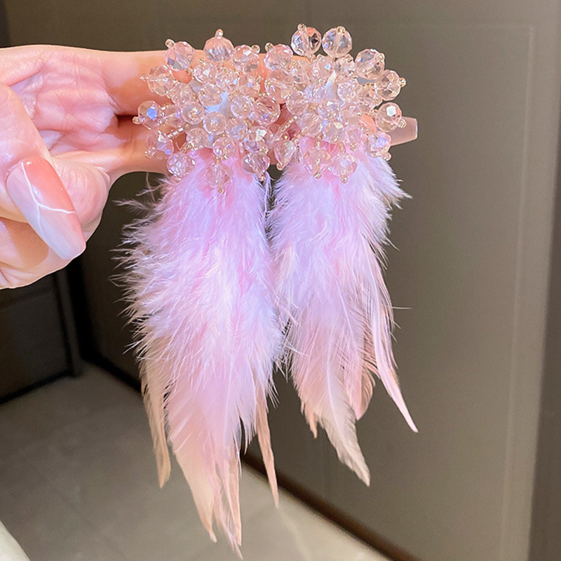 Silver Needle Sweet Super Fairy Diamond Flower Feather Earrings Female Korean Ins Niche Design Earrings Graceful Earrings
