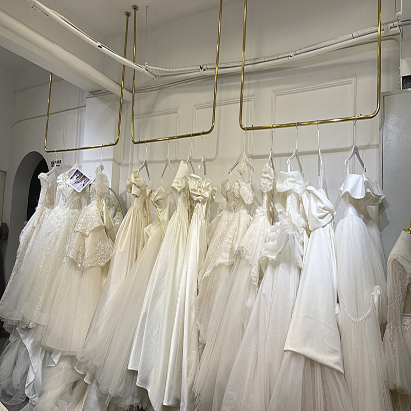 不锈钢婚纱展示架钛金礼服专用陈列简约服装店吊顶悬挂衣架轻奢