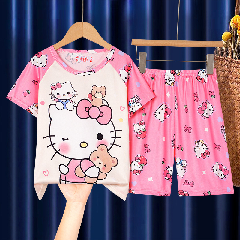 Summer Children's Pajamas Short-Sleeved Girls' Cartoon Middle and Big Children Boys' Homewear Suit Primary School Students Thin Air Conditioning Room Clothes