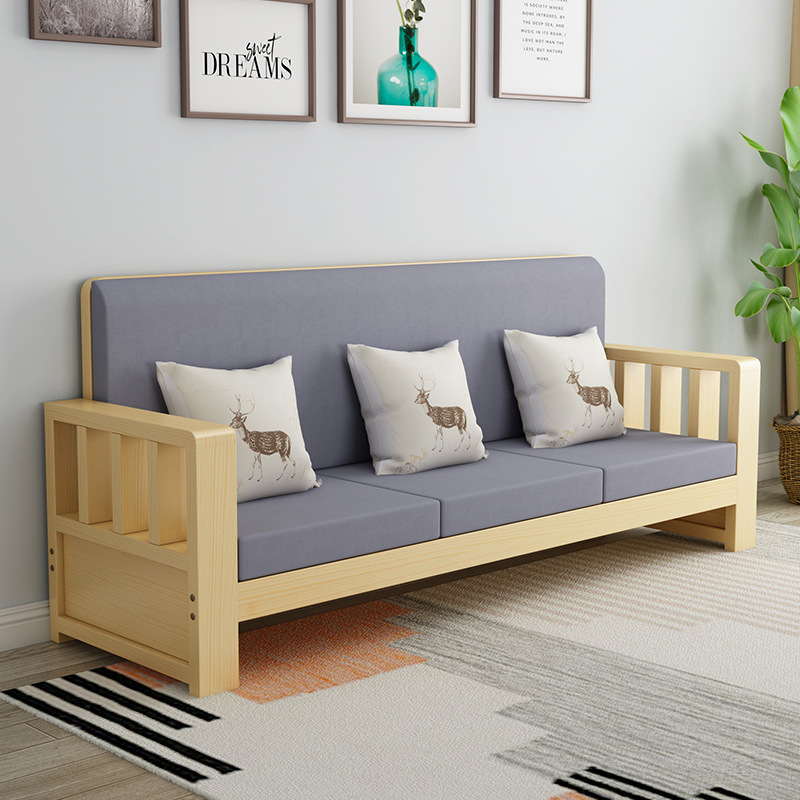 批发顺丰批发全实木沙发组合冬夏两用三人位松木沙发小户型家用经