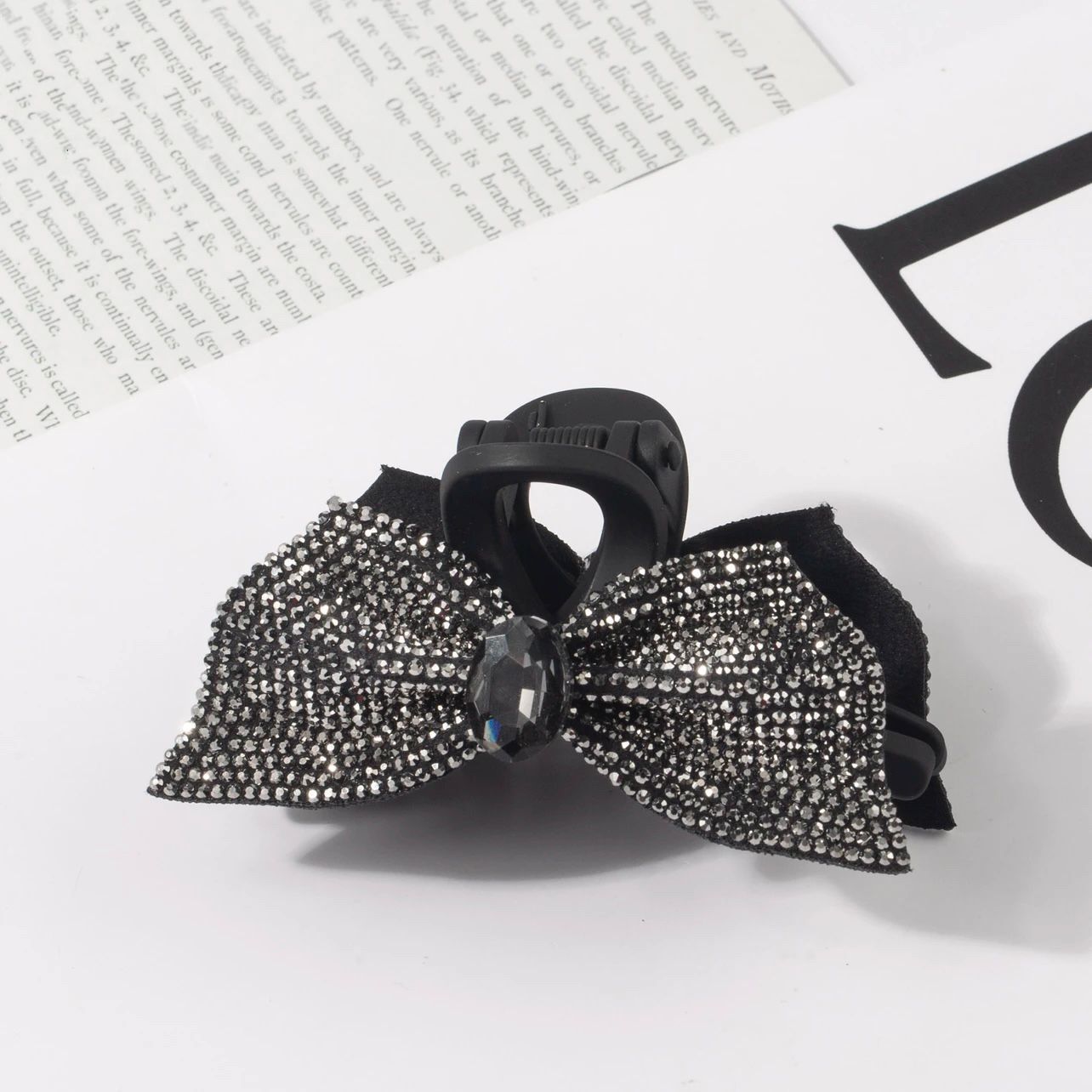 Korean Style Black Graceful Bow Grip All-Matching Elegant Barrettes Fashion and Fully-Jewelled Bow Tie Loose Clip Hair Accessories Wholesale