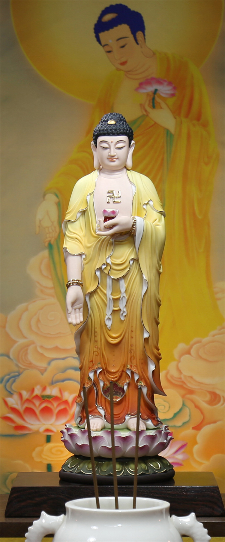 【上美】陶瓷16吋21吋立全莲阿弥陀佛像如来佛高端供奉佛高档摆件