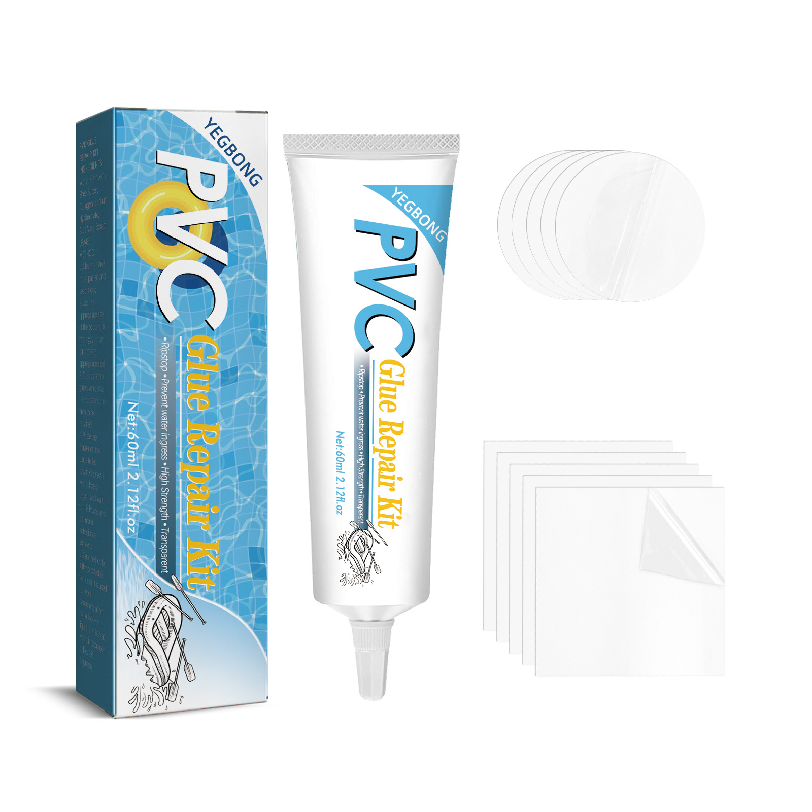 Yegbong Swimming Pool Repair Kit Swim Ring Air Cushion Tent Crack Air Leakage Waterproof Transparent Adhesive Repairing Atch