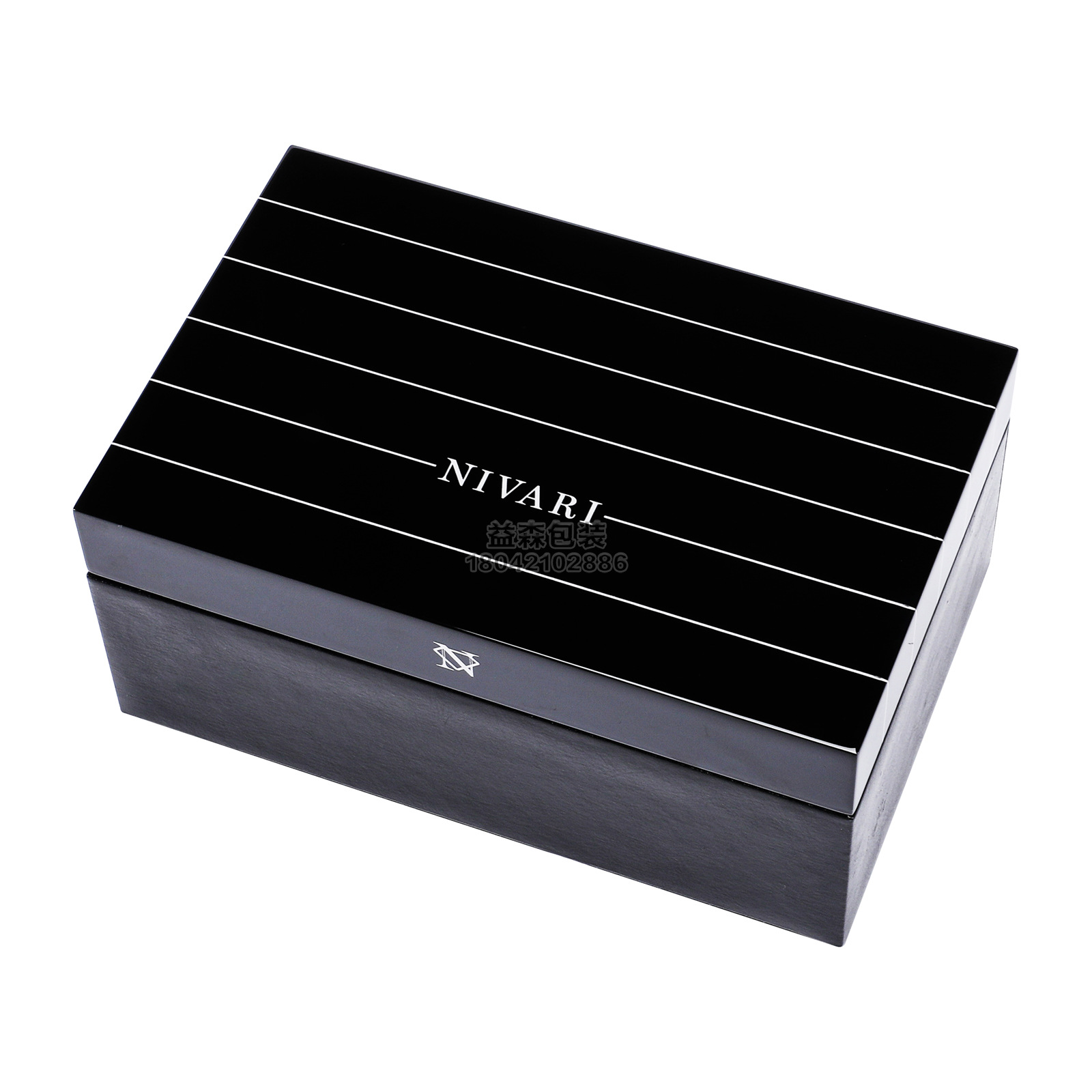 工厂定制 豪华单表展示皮盒麂皮内饰刺绣标志钢琴漆木质礼品包装