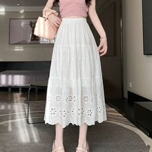 白色镂空钩花刺绣蕾丝半身裙女夏季法式气质甜美减龄高腰显瘦裙子