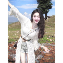 年夏季新款防晒镂空织花薄款甜美文艺长袖开叉爆款长款针织衫