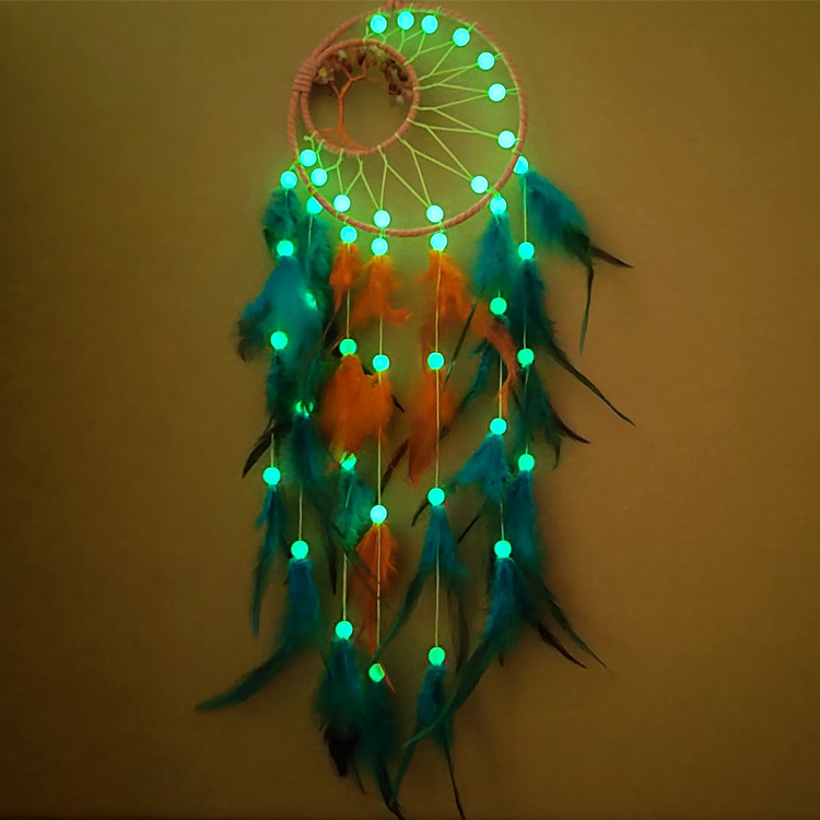 New Night Luminous Dreamcatcher Wind Chimes Pendant Indian Style Bedroom Study Room Decoration Hanging Decoration Factory Direct Sales