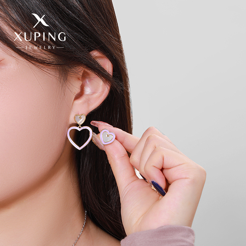 xuping asymmetric hollow heart stud earrings japanese and korean elegant simple easy to match drop glaze cute girl online celebrity earrings