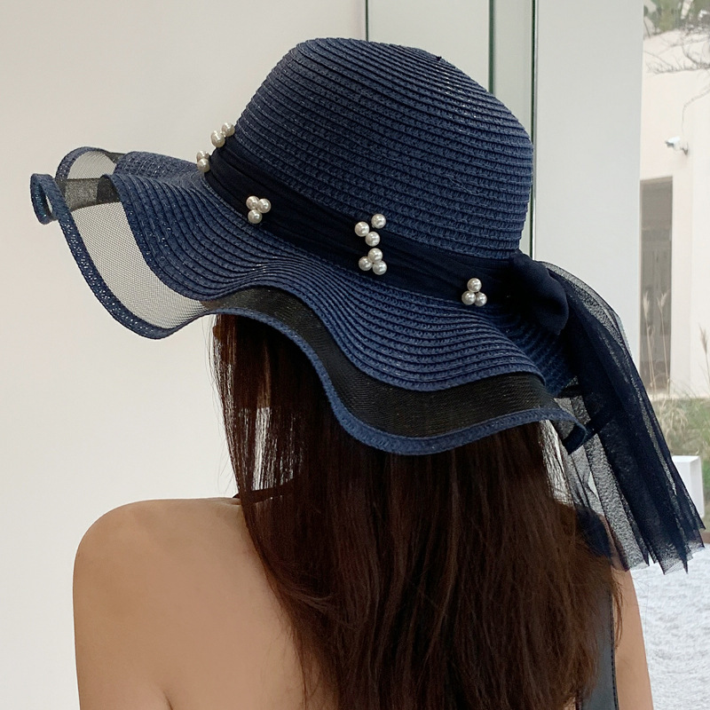 Hat Women's Seaside Summer Sun Protection Big Brimmed Straw Hat Sun Big Brim Beach Sun Hat Face-Covering All-Match Korean Fashion