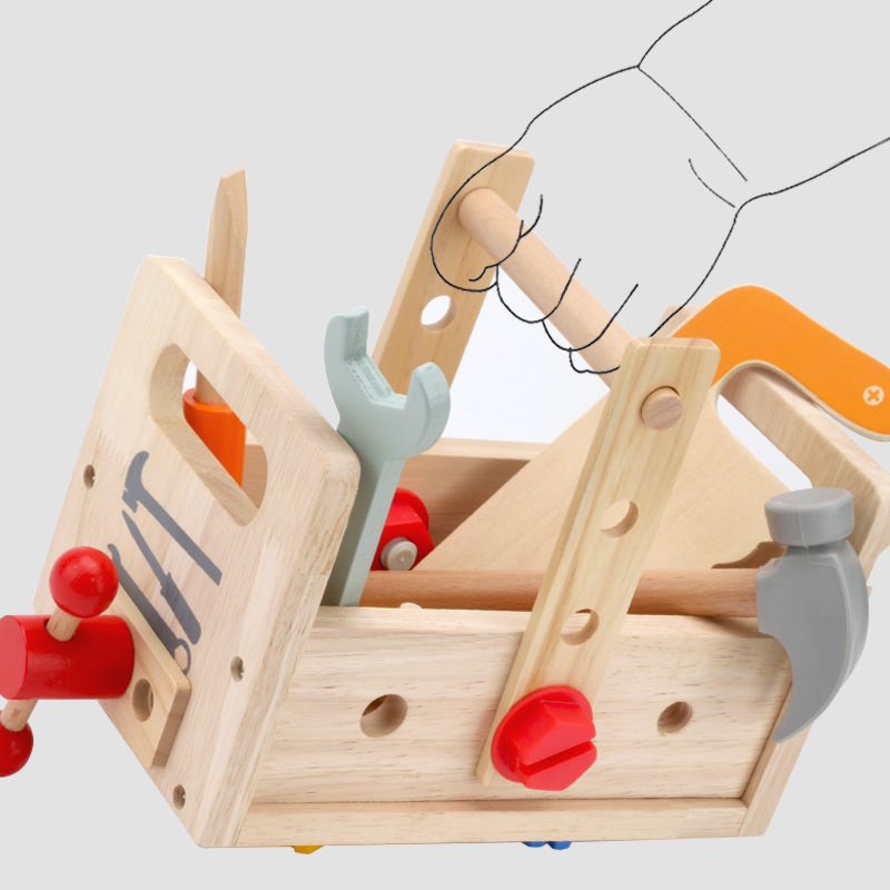 Children's Wooden Boy's Hands-on Ability Baby Focus on Puzzle Screw Removal Nut Tool Suitcase Toy