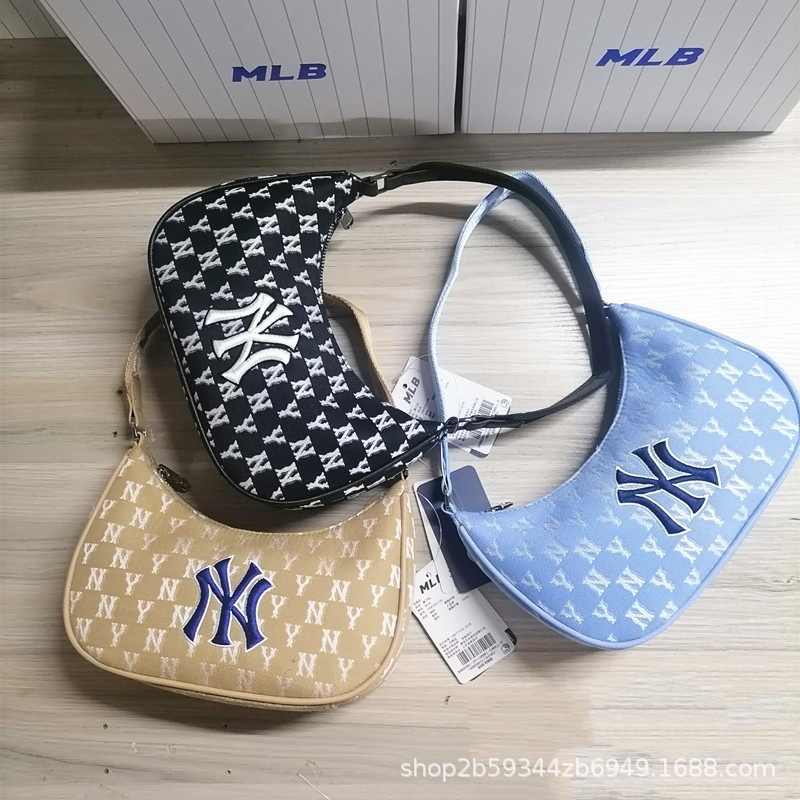 2022韩国mlb新款腋下包 复古老花满标刺绣单肩包时尚休 闲手提包