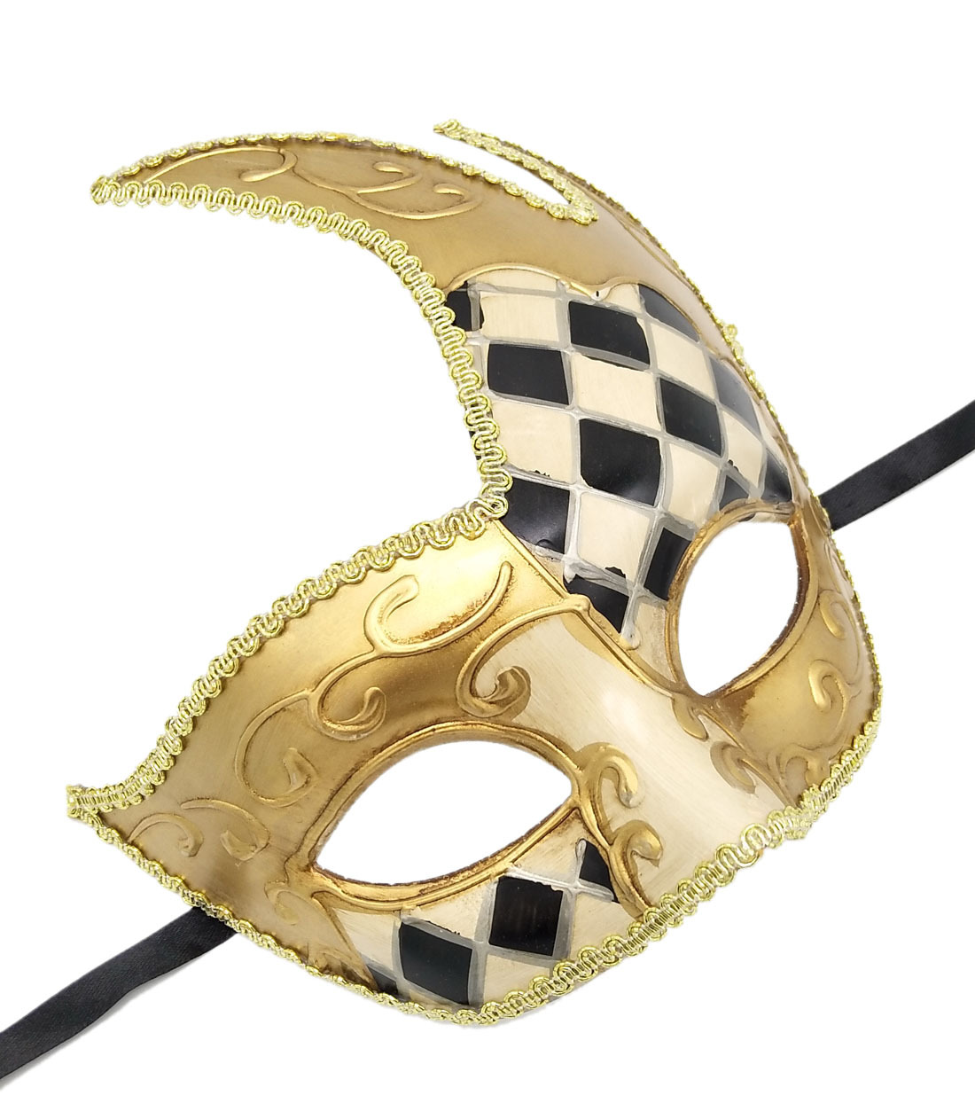 批发高档火焰大弯角面具万圣节狂欢节威尼斯舞会复古格子面具现货