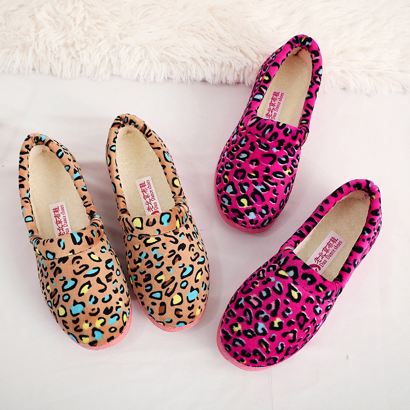 Cotton Slippers Women's Winter Fleece-lined Soft Thick Bottom Non-Slip Mother's Shoes Leopard Print Warm and Comfortable One Piece Dropshipping Cotton-Padded Shoes