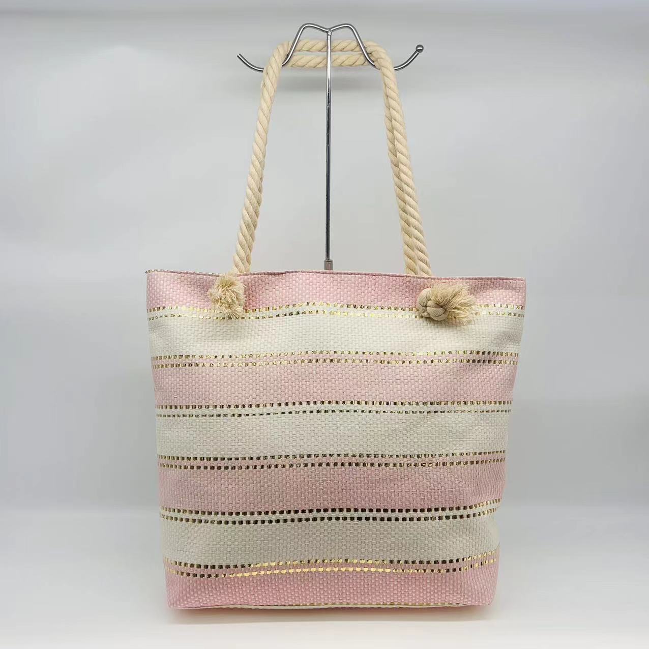 New Striped Striped Straw Bag Woven Women's Beach Bag Tote Bag Women's Bag Large Capacity Simple Mummy Bag