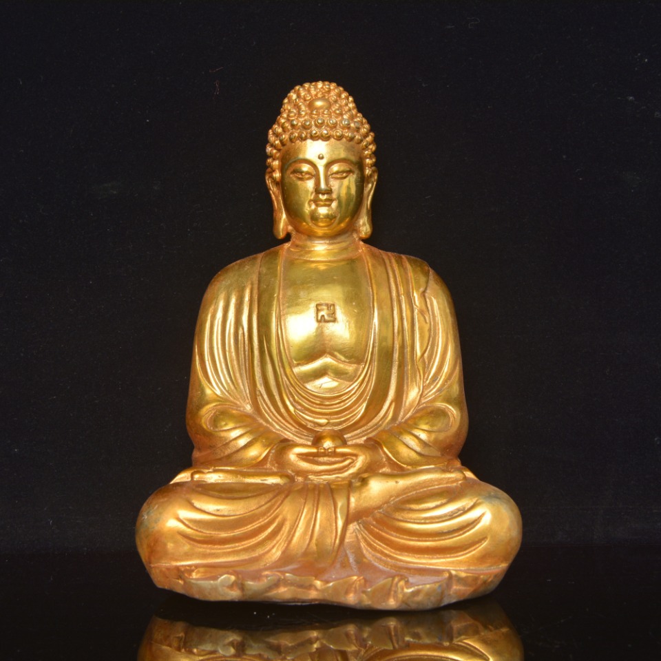 批发铜鎏金释迦摩尼摆件铜坐莲花如来佛像家居佛堂供奉佛像工艺品