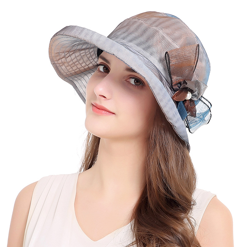 跨境花朵帽子遮阳帽女士新款夏季防外线大沿帽防晒时尚外贸布帽女