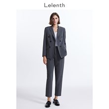 莱伦斯布灰色西装外套女2024春季新款双排扣职业面试正装西服套装