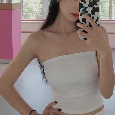 the Same Style with Wanwan Sexy Slimming Strapless Anti-Exposure Bottoming Tube Top Short Type Chest-Wrapped Vest for Women Inner Wear Blouse