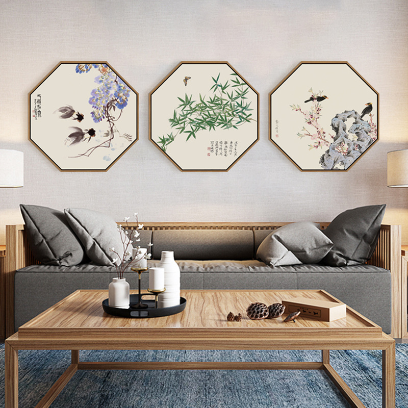 新中式餐厅墙面装饰画工笔花鸟中国风壁画客厅饭厅沙发背景墙挂画