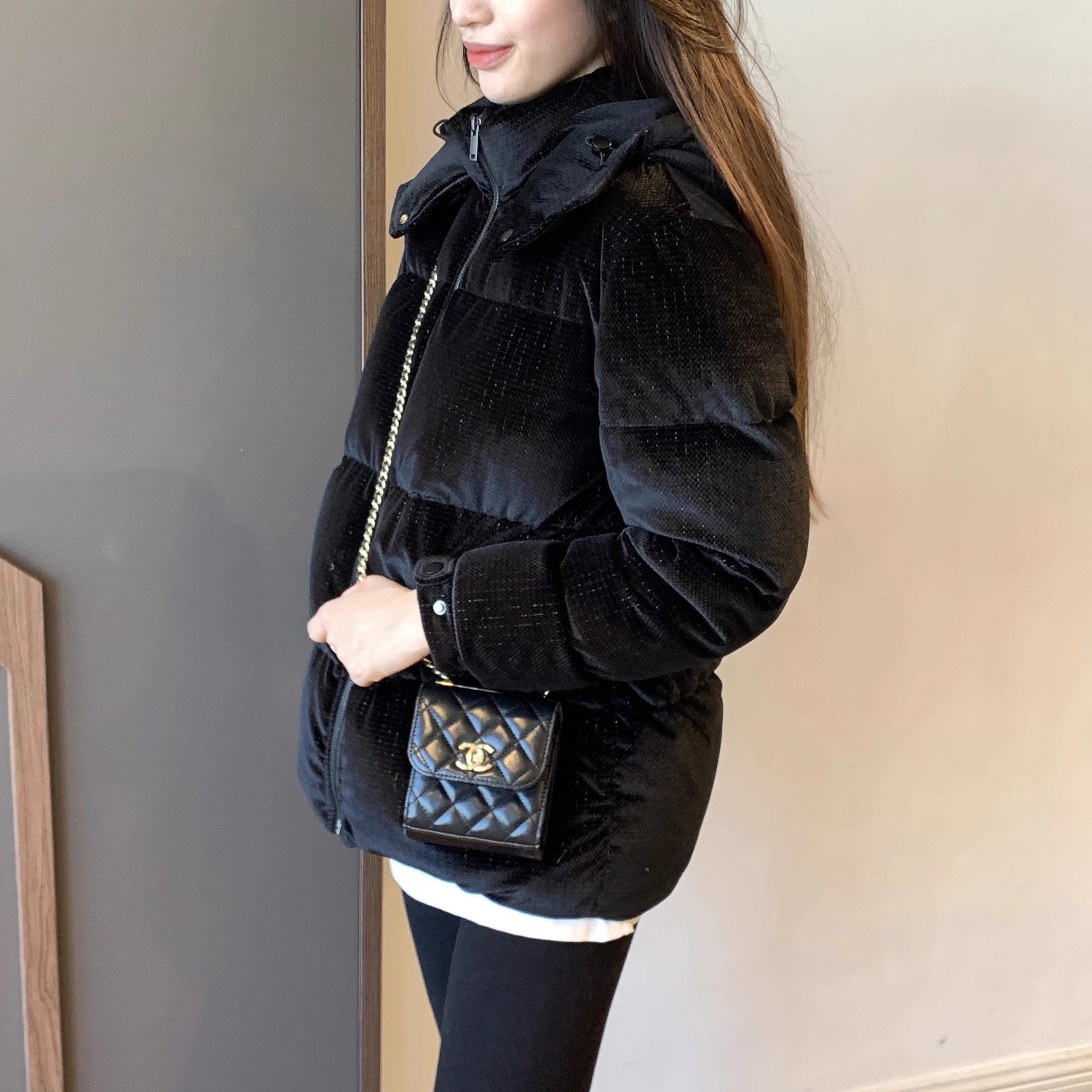 超美黑暗闪 90白鹅绒银色亮丝丝绒立领带帽鹅绒服羽绒服冬110808