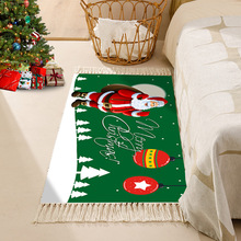 圣诞节手工流苏编织地毯涤棉可水洗圣诞节装饰地毯地垫卧室床边毯