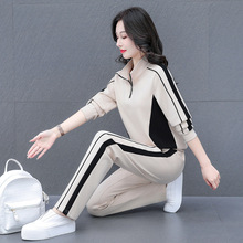 公版时尚休闲半开衫拼色套装女2023新款韩版时尚长袖显瘦运动套装