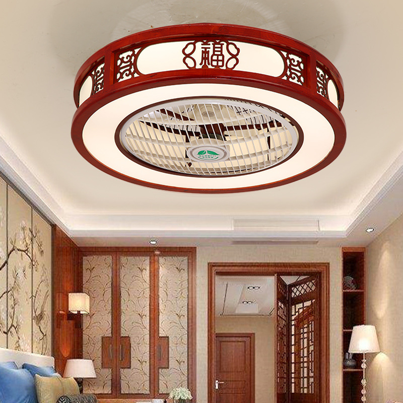 新中式餐厅吸顶风扇灯中国风客厅隐形吊扇灯卧室LED吸顶风扇灯