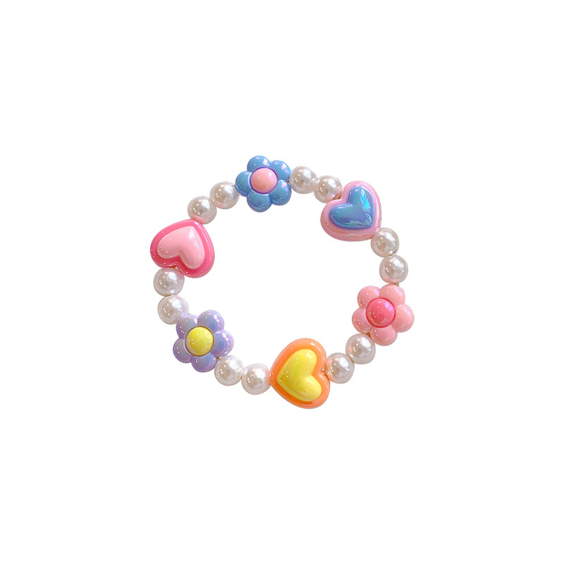 Dopamine Sweet Butterfly Flower Pearl Hair Rope Beaded Bracelet Dual-Use Rubber Band Ponytail Hair String Girls' Hair Accessories